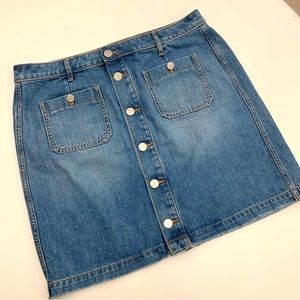 LOFT Skirt Button Front Pocket Denim Mini Retro Sz14